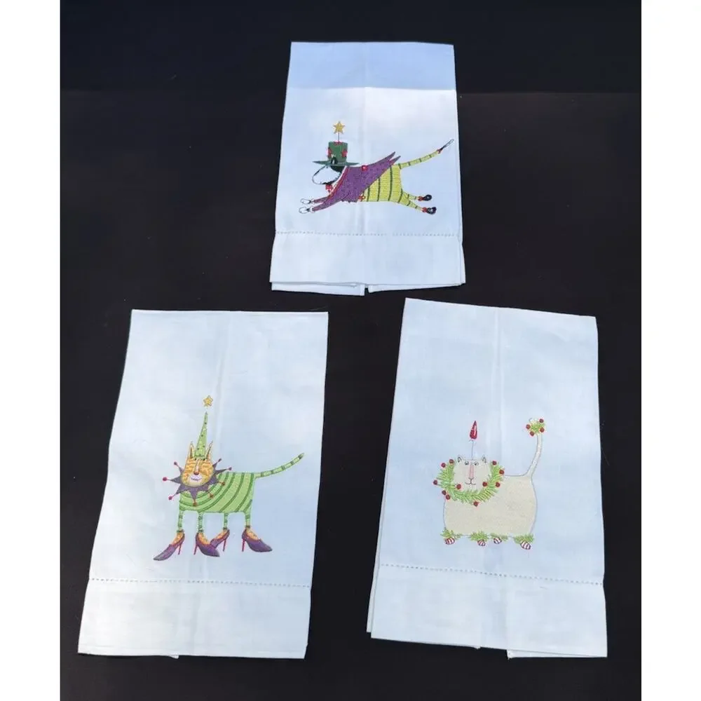3 New Vintage Patience Brewster Krinkles Embroidered Christmas Tea Towels Set K2